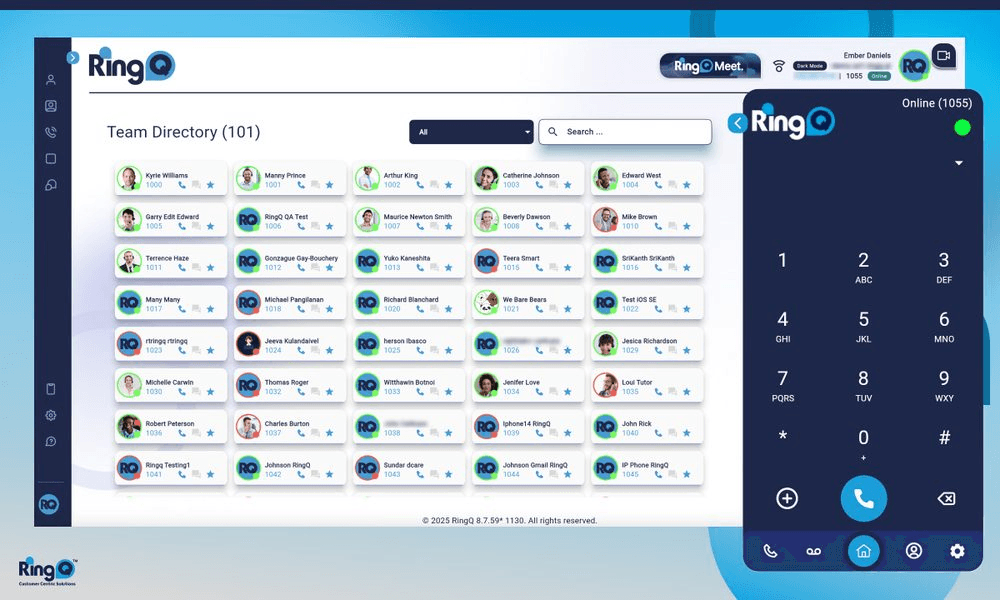 RingQ app — team directory with softphone dialler and messaging